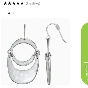 Bella Uno Silver Curved Drop Earrings NWT